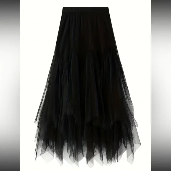 Luxe mesh asymmetrical hem maxi skirt - Picture 11 of 15